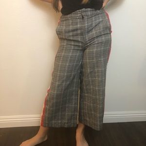 PacSun Grey Plaid Wide Leg Side Stripe Pants